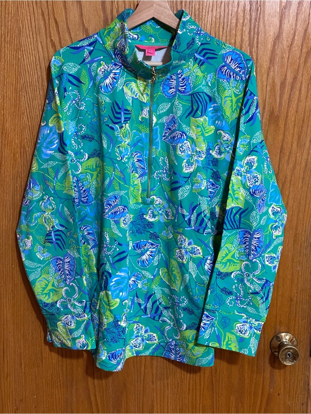 Lilly Pulitzer sz xxl Skipper Flutter Palm Quarter Zip Pull Over.